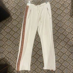 Scotch & Soda Cream Straight Leg Pants with Brown Stripe